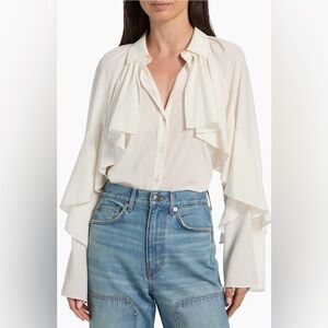 Veronica Beard Demaris Stretch-Silk Ruffled Blouse in Dove
